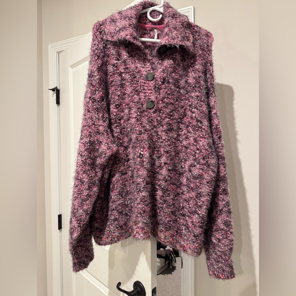 Free People Textured Pink Cowl Neck Sweater